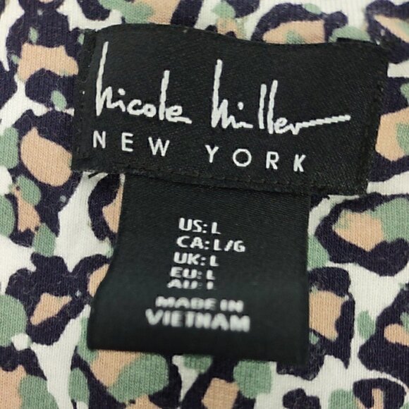 Nicole Miller Green, Peach, Black, White Patterned Midi Dress Size Large - Picture 9 of 10